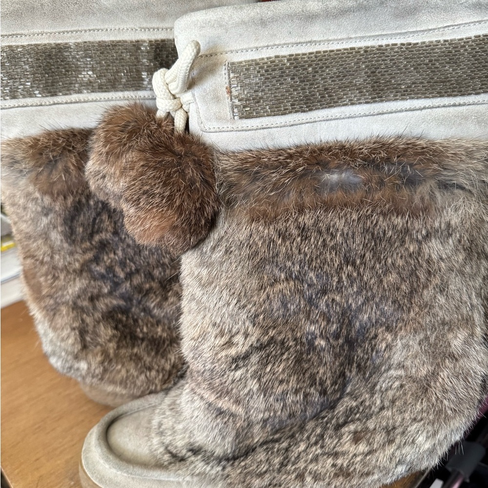 Coach Suede/Furry Winter Boots with Sequin Detail